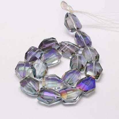 Plaqué demi-arc-en-facettes en verre de polygone rangées de perles, 25x20x10mm, Trou: 1.5mm, Environ 17 pcs/chapelet, 16.3 pouce