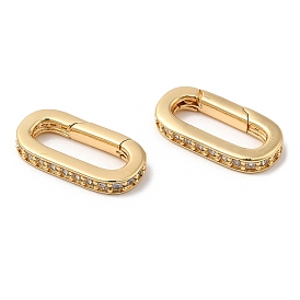 Brass Micro Pave Cubic Zirconia Spring Gate Rings, with Glass, Oval