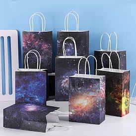 Starry Sky Pattern Kraft Paper Bags, with Hemp Rope, Gift Bags, Shopping Bags, Rectangle