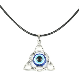 Alloy Resin Pendant Necklace for Women, Trinity Knot with Evil Eye