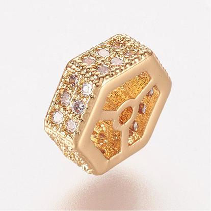 Brass Micro Pave Cubic Zirconia Beads, Hexagon