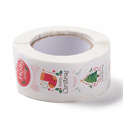 Christmas Theme Self-Adhesive Roll Stickers, Flat Round, for Party Decorative Presents
