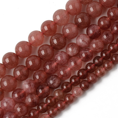 Perles naturelles de quartz brins, teints et chauffée, imitation de couleur quartz fraise, ronde