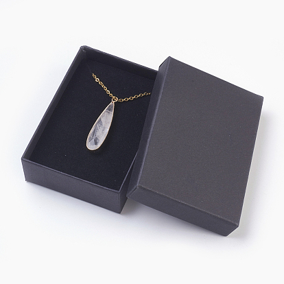 304 Stainless Steel Pendant Necklaces, with Natural Crystal Pendant, Cardboard Boxes, Drop