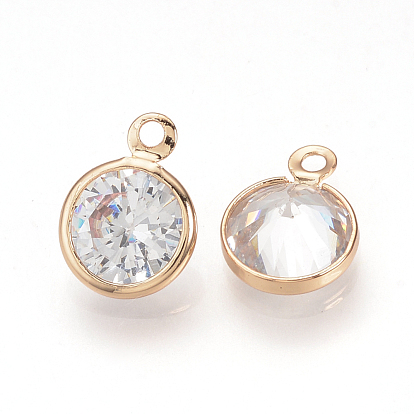 Cubic Zirconia Charms, with Brass Findings, Diamond