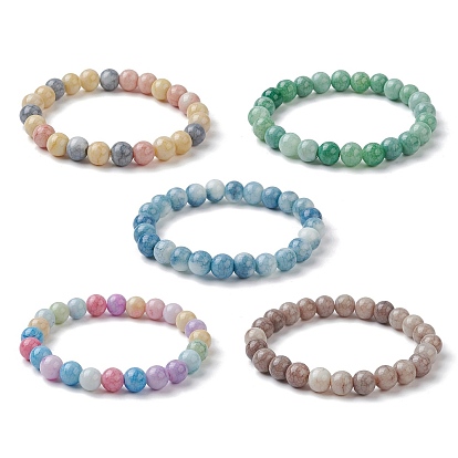 Bracelets extensibles en perles de verre rondes pour femmes