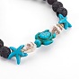 Bracelets extensibles en perles de lave naturelle, avec des perles synthétiques turquoise (teintes) et des perles en spirale