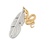 Placage ionique (ip) 304 pendentifs en acier inoxydable, plume avec serpent & coccinelle & aigle & oiseau