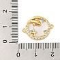 Brass Pave Colorful Cubic Zirconia Whale Connector Charms, Flat Round Links with Shell, Long Lasting Plated. Cadmium Free & Lead Free