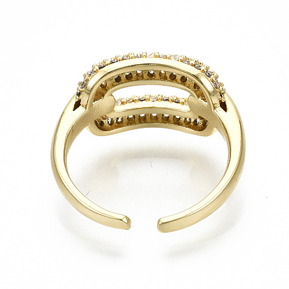 Brass Micro Pave Clear Cubic Zirconia Cuff Rings, Open Rings, Cadmium Free & Nickel Free & Lead Free, Oval