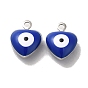 304 Stainless Steel Charms, with Enamel, Heart with Evil Eye Charm, Stainless Steel Color