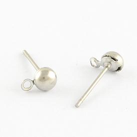 304 Stainless Steel Ball Post Stud Earring Findings, with Loop for Dangling Charms, 6x4x3mm, Hole: 1mm, Pin: 0.5mm