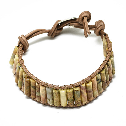 En cuir de vachette cordon bracelets, avec colonne de perles de pierres précieuses naturelles et alliages