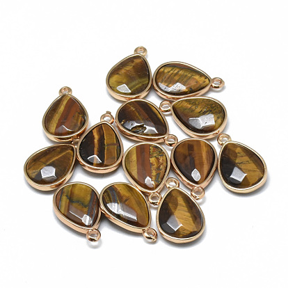 Gemstone Pendants, with Golden Tone Brass Findings, Faceted, Drop