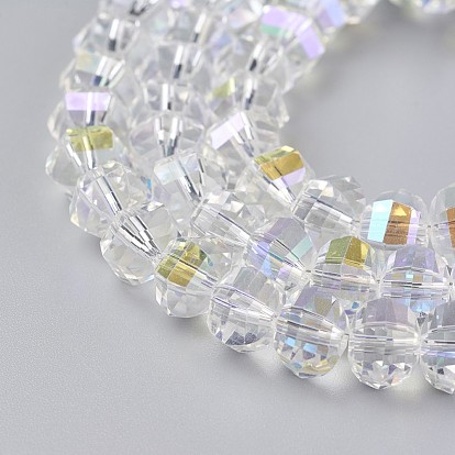 Electroplate Glass Beads Strands, Faceted, Rondelle, AB Color Plated