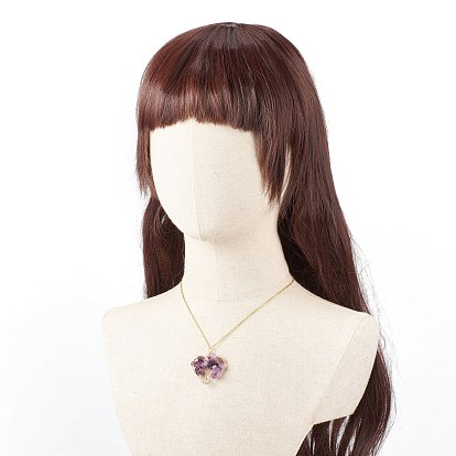 Collier pendentif cœur avec pendentif arbre de vie en pierres précieuses naturelles, plaqué or clair 304 bijoux en fil d'acier inoxydable pour femmes