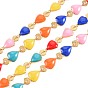 304 Stainless Steel Heart Link Chains, with Enamel, Real 18K Gold Plated, Soldered