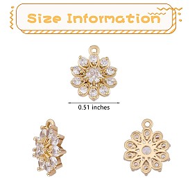 6 Pieces Flower Clear Cubic Zirconia Charm Pendant Brass flower Charm Long-Lasting Plated Pendant for Jewelry Necklace Bracelet Earring Making Crafts