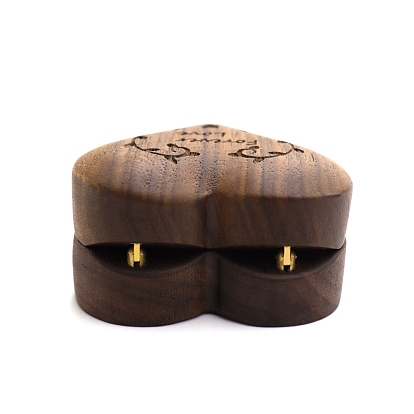 Heart Wooden Ring Storage Boxes, Engraved Ring Gift Boxes, with Magnetic Clasps