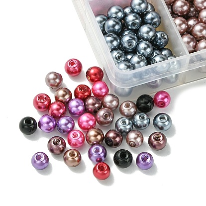Perles en verre nacré rondes style mixte, teint, 1mm, trou: 6 mm, environ 1 pcs / compartiment, 50 pcs / boîte