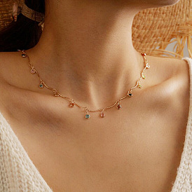 Fashionable Fringe Necklace with Colorful Diamond - Minimalist, Cold Style.
