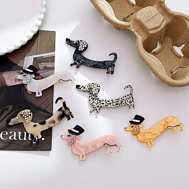 Dog Cellulose Acetate & Rhinestone Alligator Hair Clips, Hair Accessories for Women and Girls