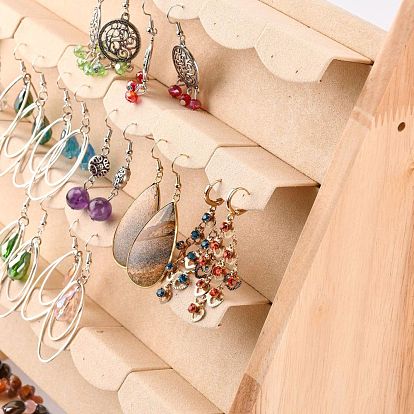 Wood Earring Displays, Earrings Bracelets Holders Organizers, with Faux Suede, Rectangle