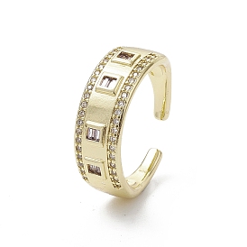 Rack Plating Brass Micro Pave Cubic Zirconia Open Cuff Rings, Rectangle