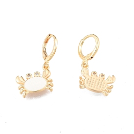 Clear Cubic Zirconia Crab Dangle Leverback Earrings with Enamel, Brass Jewelry for Women, Cadmium Free & Nickel Free & Lead Free