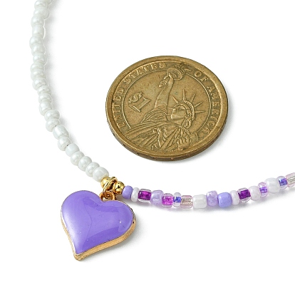 3pcs 3 colliers à pendentif en alliage d'émail de style sertis de chaînes de perles de graines de verre, papillon et coeur et fleur rose