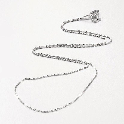 Rhodium Plated 925 Sterling Silver Box Chain Necklaces, with Spring Ring Clasps, Thin Chain, 18 inch x0.6mm