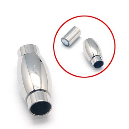 304 Stainless Steel Magnetic Clasps with Glue-in Ends, Oval, 20x9mm, Hole: 5mm