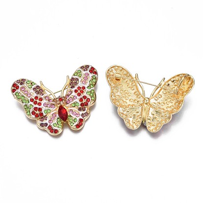 Эмалированная булавка в виде бабочки со стразами, брошь из сплава для рюкзака, без свинца и без никеля , светло-золотистый