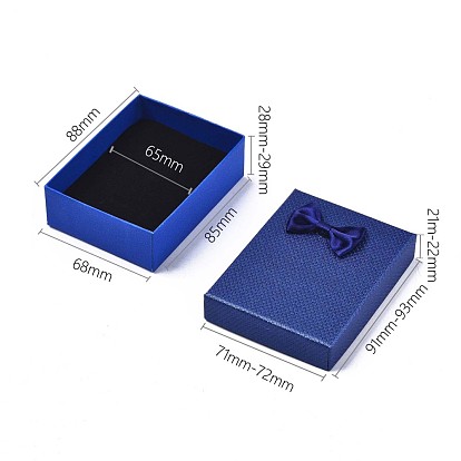 Cardboard Jewelry Boxes, for Necklaces, Ring, Earring, with Bowknot Ribbon Outside and Black Sponge Inside, Rectangle