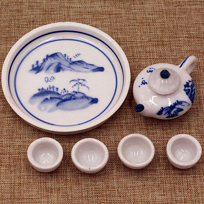 Porcelaine miniature théière tasse plat set ornements, accessoires de maison de poupée de jardin paysager micro, faire semblant de décorations d'accessoires