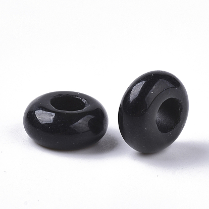 (Same Sku: G-Q973-05)Natural Black Gemstone European Beads, Large Hole Beads, Rondelle