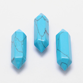 Dyed Faceted Synthetic Turquoise Point Beads for Wire Wrapped Pendants Making, No Hole/Undrilled, Double Terminated Point