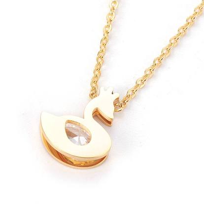 304 Stainless Steel Pendant Necklaces, with Cubic Zirconia, Swan