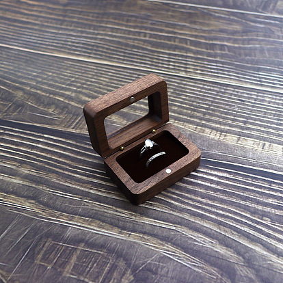 Magnetic Wooden Ring Storage Boxes, with Clear Window & Velvet Inside, Rectangle