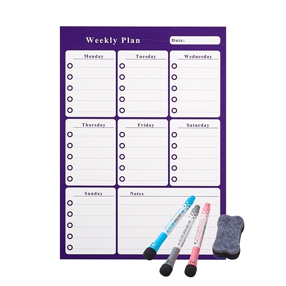 Magnetic Dry Erase Weekly Calendar for Fridge, with Fine Tip Markers and Large Eraser with Magnets, Monthly Whiteboard