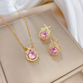 Luxury Diamond Waterdrop Butterfly Bow Earrings and Necklace Set - Elegant and Unique.