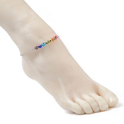 Bracelets de cheville multicolores faits à la main au chalumeau mauvais œil, avec 304 chaînes de câble en acier inoxydable
