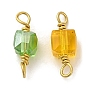 Faceted Glass Connector Charms, with Raw(Unplated) Brass Double Loops, Cube