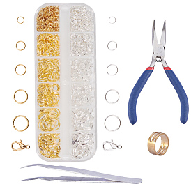 Jump Ring Jewelry Making Tools Sets, Jewelry Plier, Beading Tweezer, Lobster Claw Clasps and Ring Assistant Tool