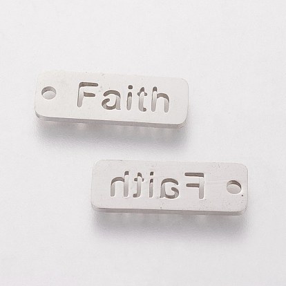 304 Stainless Steel Pendants, Inspirational Message Pendants, Rectangle with Word Faith