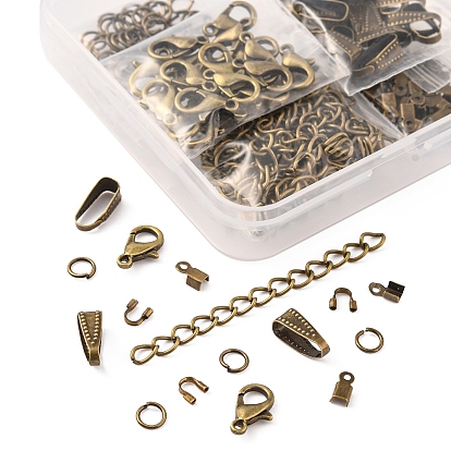 Kit de fabrication de bijoux, y compris les fermoirs à pince de homard en alliage de zinc, anneaux ouverts en fer et extrémités avec chaînes torsadées, bouton-pression en laiton sur les bélières et le gardien de fil