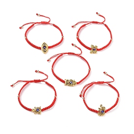 Adjustable Nylon Braided Bead Bracelets, Resin Evil Eye & Alloy Owl/Tortoise/Elephant/Eye/Butterfly Bead Bracelets for Women