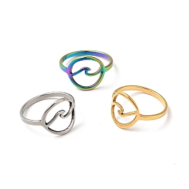 201 Stainless Steel Sea Wave Finger Ring for Women