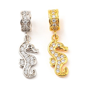 Brass Micro Pave Cubic Zirconia Pendents, Lead Free & Cadmium Free, Sea Horse