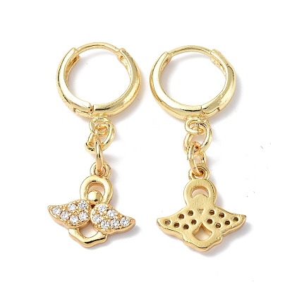 Clear Cubic Zirconia Angel Dangle Hoop Earrings, Rack Plating Brass Jewelry for Women